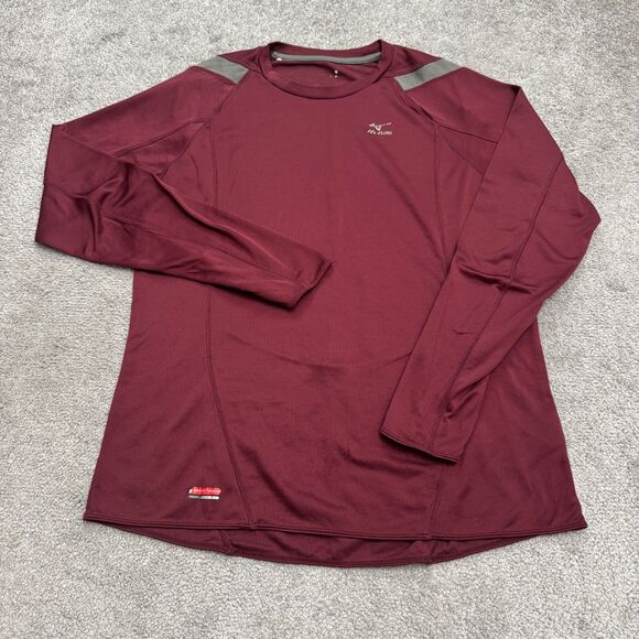 Mizuno Breath Thermo Thermal Plus Long Sleeve Running Shirt Mens Medium Maroon - Picture 1 of 16